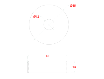 Kryt (ø45/12 mm) na trubku ø12 mm (otvor ø12,5 mm), leštěná nerez / AISI304