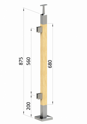 Dřevěný sloup, vrchní kotvení, výplň: sklo, levý, vrch pevný (40x40 mm), materiál: buk, broušený povrch bez nátěru