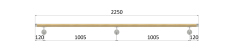 Madlo drevené (2250mm), materiál: buk, brúsený povrch bez náteru, set: 3 ks úchyt, madlo s nerezovým ukončením