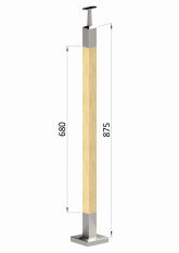 Dřevěný sloup, vrchní kotvení, bez výplně, vrch pevný (40x40 mm), materiál: buk, broušený povrch bez nátěru