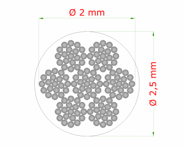 Oceľové lanko ø 2mm (7x19 dr.) /galvanicky pozinkované s PVC obalom ø0.5mm - celková hrúbka 2.5mm