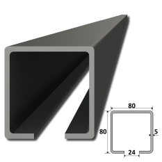 C profil 80x80x5mm L-7000mm čierný Fe, pre samonosný systém posuvnej brány, cena za 7m, možnosť dodania len rozvozom Kovian