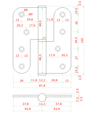 Nerezové panty 2 ks (pravé), 100x88x2,5 mm, max. nosnost: 80 kg (2 panty), broušená nerez K320 / AISI304