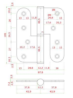 Nerezové panty 2 ks (levé), 100x88x2,5 mm, max. nosnost: 80 kg (2 panty), broušená nerez K320 / AISI304
