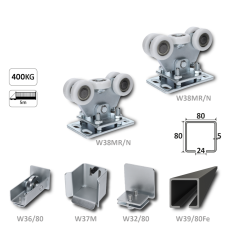 Samonosný systém 80x80x5 mm pro posuvné brány do 300 kg / 5 m průjezd (W39/80Fe 6 m černý profil, 2x W35MR/N, 1x W36/80, 1x W37M, 1x W32/80)