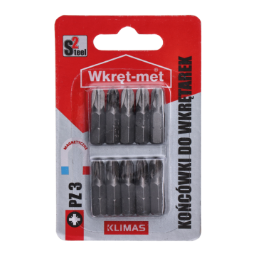 10 dílny blister bitů PZ3, délka 25mm