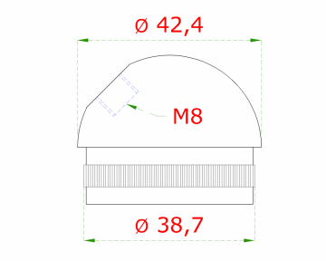 Spodek držáku madla na trubku ø 42,4 mm, se závitem M8, broušená nerez K320 / AISI304