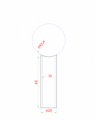 Přechod na vymezení vzdálenosti mezi sloupem ø 42,4 mm a kotevní deskou, ø 20x2,0 mm /L:65 mm, bez vnitřního šroubu, broušená nerez K320 / AISI304