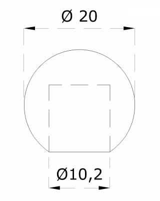 Koule koncová ø 20 mm na trubku ø 10 mm, otvor ø 10,2 mm, broušená nerez K320 /AISI304