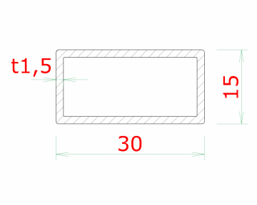 Profil uzavřený 30x15x1.5mm, cena za 1ks (3m), broušená nerez K320 /AISI304