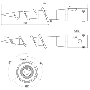 Zemný vrut - O, 60x500mm, žárový pozink, 1.7mm