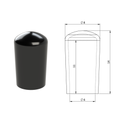 Vnější krytka PVC ø 8 x 14 mm, otvor 6 x 11 mm, černá