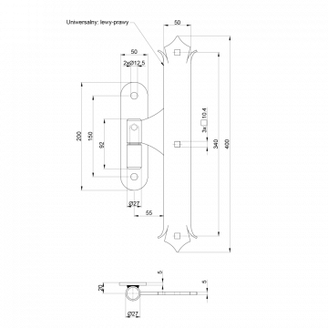Pant s kováním zdobený, 400 x 50 x 5 mm, ø17 mm, černá barva