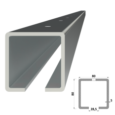 C profil 80x80x5mm s otvormi, pozinkovaný, dĺžka 2m