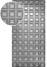Plech pozinkovaný 2000 x 1000 x 1,2 mm, lisovaný vzor ČTVEREC 145 x 145 mm, 3D efekt. Skutečný rozměr +/- 0,5%