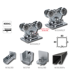 Samonosný systém 80x80x5 mm pro posuvné brány do 300 kg / 5 m průjezd (W39/80Fe 6 m černý profil, 1x W-SET80/F)