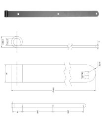 Kování pásové 600x35x4 mm, otvor pro čep ø14 mm, černá barva
