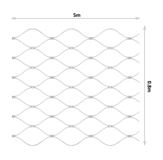 Nerezová lanková síť, 0,8 m x 5m (šxd), oko 50x50 mm, tloušťka lanka 2 mm, AISI316, síť neni ukončena oky pro provlečení lanka
