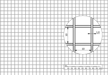 Nerezové svařované síto - cena za 1m2 velikost oka: 10x10mm, Tloušťka drátu: 1.0mm, Šířka: 1000mm, Materiál: AISI304, max. délka 30 metrů