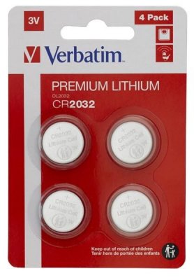 Baterie VERBATIM Lithium CR2032, 3V, 4 kusy v balení, pro dálkové ovladače: KEY, NICE, WHYEVO