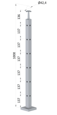 Nerezový sloup, vrchní kotvení, 6děrový rohový
