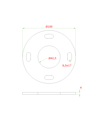 Kotvící plotna (ø 100mm) na trubku ø 42.4mm (otvor ø42.5mm), bez povrchové úpravy /AISI304