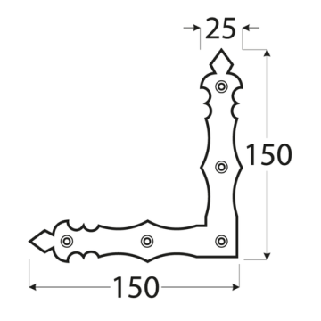 Dekorativní/ozdobnýrohovník 150x150x25mm, 2.5mm, černé práškování, počet 5.0mm dier-5ks