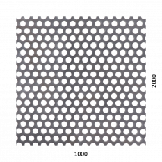 Děrovaný plech kruhový přesazený Fe, otvor: ø 6.0 mm, rozteč: 9.0 mm, (1000x2000x1,5 mm)