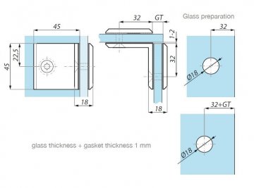PC414 SC - Úchytka sklo - sklo 90°