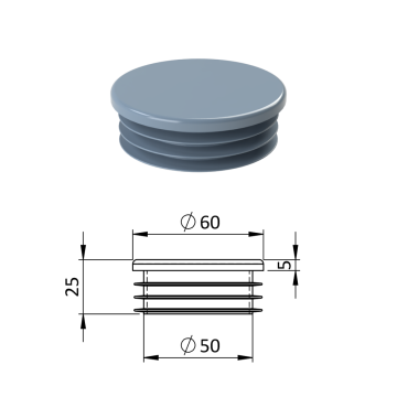 Vnitřní krytka kulatá ø 60 mm, plastová, šedá