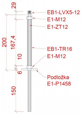 Příruba (středová) na fasádní lankovou zeď, odsazení 200 mm, se dvěma otvory na lanko ø5 mm, nerez AISI 304