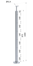 Nerezový sloup, vrchní kotvení, 6děrový, lanko, koncový
