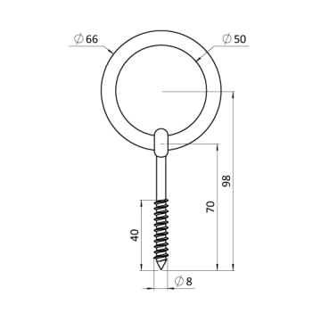 Nerezový šroub s kruhem, závit do dřeva, AISI316, 80mm