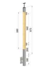 Dřevěný sloup, boční kotvení, výplň: sklo, levý, vrch pevný (40x40mm), materiál: buk, broušený povrch s nátěrem BORI (bezbarvý)