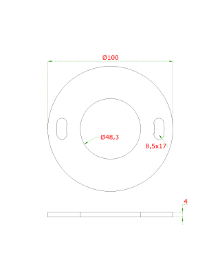 Kotvící plotna (ø 100mm) na trubku ø 48.3mm (otvor ø48.4mm), bez povrchové úpravy /AISI304