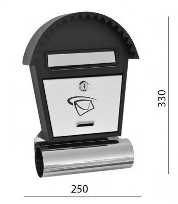 Schránka poštovní (250x350x50mm) nerez/černá, max. 12 formát listu: B6, leštěná nerez /AISI430