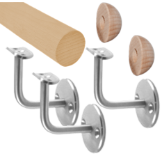 Madlo drevené (2250mm), materiál: buk, brúsený povrch bez náteru, set: 3 ks úchyt, madlo s ukončením