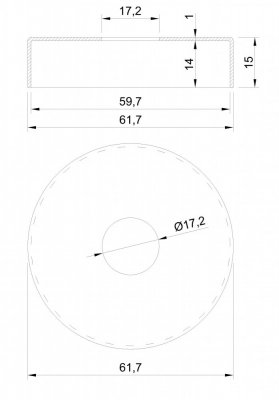 Kryt (ø 62/15mm) otvor ø 17mm, broušená, tloušťka materiálu 1mm, nerez K320 /AISI304