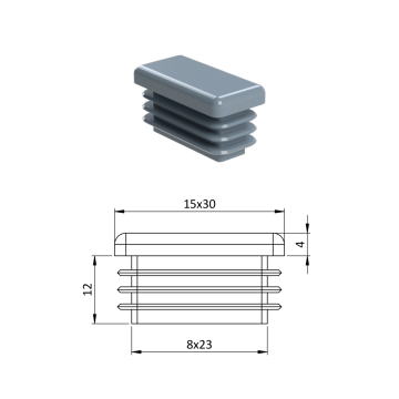 Krytka plastová 15 x 30 mm, šedá