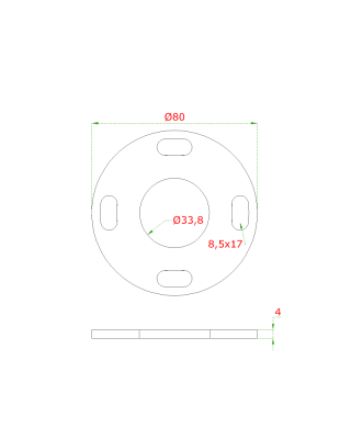 Kotvící plotna (ø80 mm) na trubku ø33,7 mm (otvor ø33,8 mm), bez povrchové úpravy / AISI304