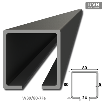 C profil 80x80x5mm L-7000mm čierný Fe, pre samonosný systém posuvnej brány, cena za 7m, možnosť dodania len rozvozom Kovian - Délka: 7m