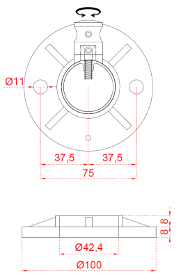 Nerezový sloup, vrchní kotvení, 5 řadový průchodný, vrch pevný, (ø42,4x2 mm), broušená nerez K320 / AISI304
