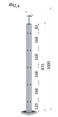 Nerezový sloup, vrchní kotvení, 5 děrový rohový, vrch pevný (40x40 mm), broušená nerez K320 / AISI304