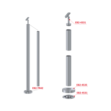 Nerezový sloup, vrchní kotvení, bez výplne, vrch nastavitelný (ø 42.4x2mm), broušená nerez K320 /AISI316