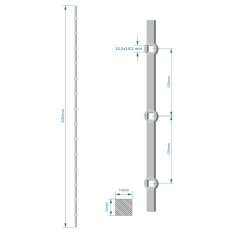 Tyč 2m, opískovaná, profil 14mm, rozteč 125mm, oko 14,5mm