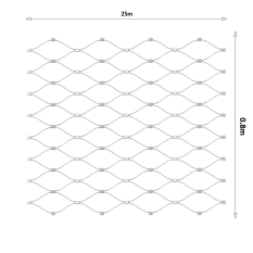 Nerezová lanková síť, 0,8x25 m (šxd), oko 60x104 mm, průměr lanka 2 mm, AISI316