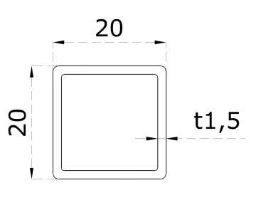 Profil uzavřený 20x20x1,5 mm, cena za 1ks (1 m), broušená nerez K320 / AISI304 - Délka: 1m