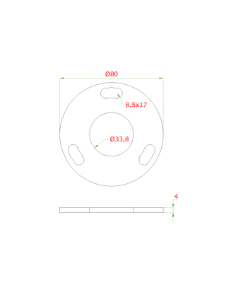 Kotvící plotna (ø80 mm) na trubku ø 33,7 mm (otvor ø33,8 mm), bez povrchové úpravy / AISI304