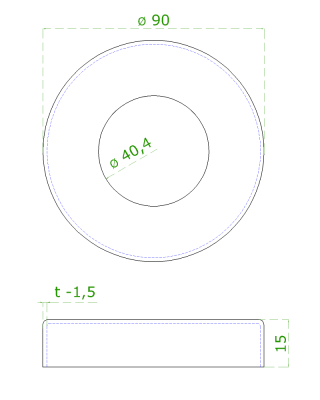 Kryt příruby (ø 90x15 mm) na trubku ø 40,0 mm, otvor ø 40,4 mm, broušená nerez K320 / AISI304