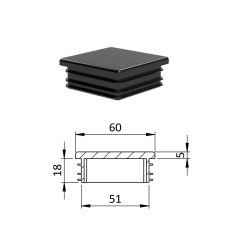 Krytka plastová 60 x 60 mm, černá